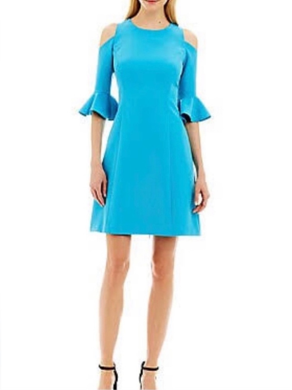 Nicole Miller Bright Turquoise Cold-Shoulder Bell Sleeve Mini Dress